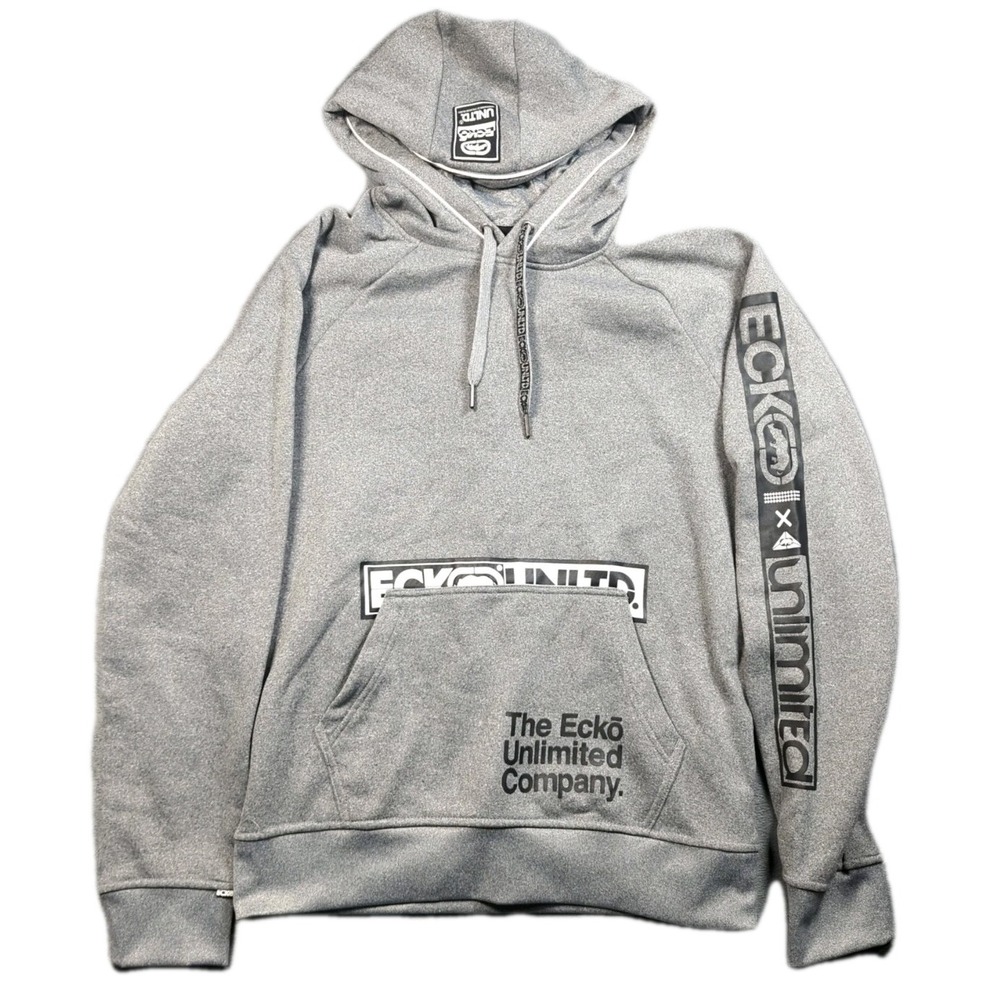 Ecko Unltd Hoodie Sweatshirt Gray‎ Rhino Logo Spellout Pockets Mens Medium